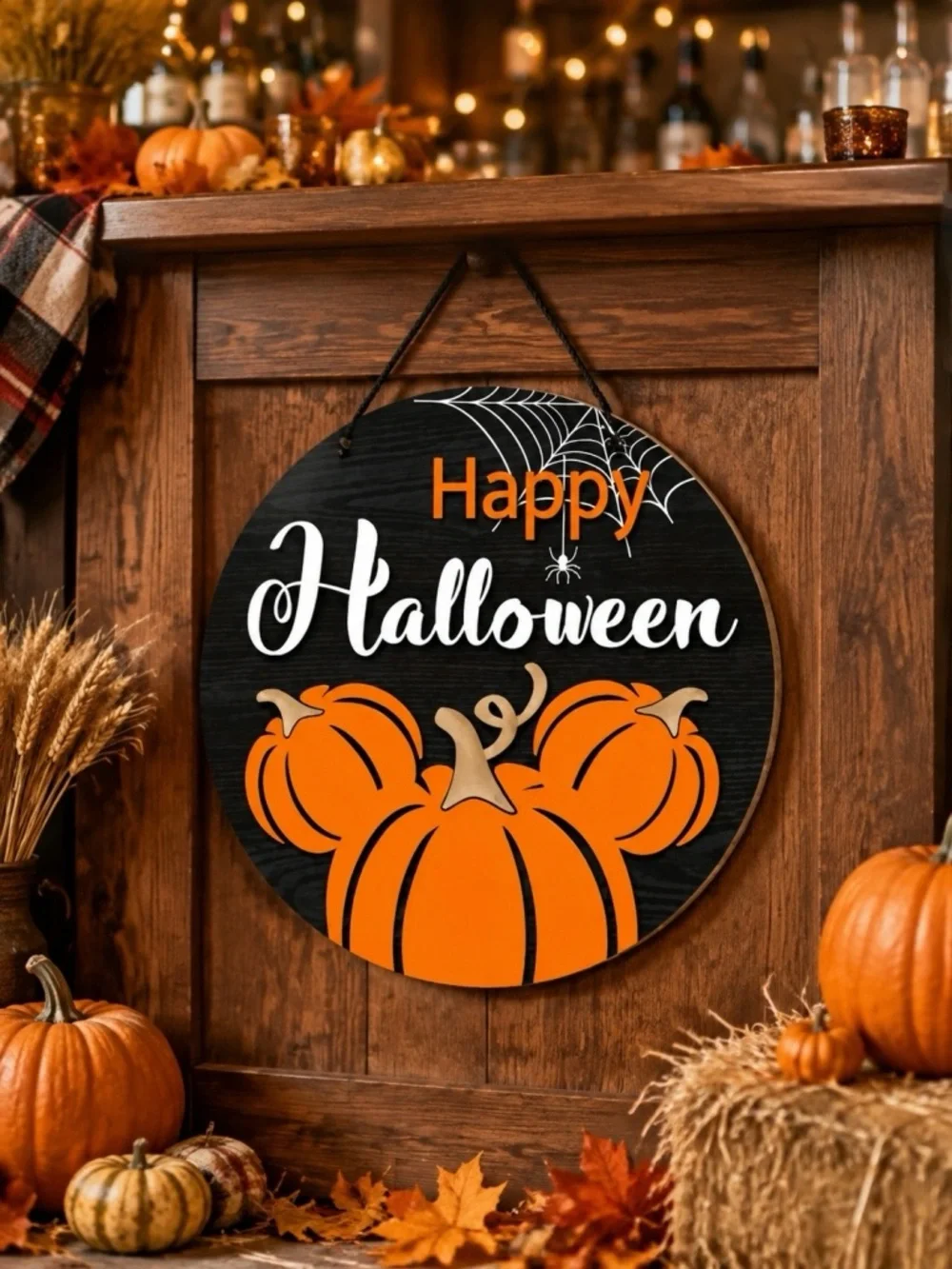 Happy Halloween Orange Pumpkin Round Wall Sign
